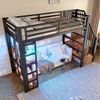 Flieks Hochbett Metallbett 90x200cm mit LED-Leiste, Regale, Treppe und Schutzgitter Bild 4
