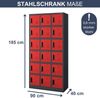 Schließfachschrank Spind KAROL - 18 Fächer, Etikettenhalter Lüftungsschlitze | Wertfachschrank Umkleideschrank Metall Kleiderspind, 185x90x40cm Anthrazit-Rot Bild 2