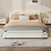 Bodenbett 140x200 cm mit LED-Umgebungslicht, modernes Flachbett aus Kunstleder und MDF, Weißes Plattformbett mit Fernbedienung Bild 3