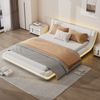 Bodenbett 140x200 cm mit LED-Umgebungslicht, modernes Flachbett aus Kunstleder und MDF, Weißes Plattformbett mit Fernbedienung Bild 5