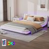 Bodenbett 140x200 cm mit LED-Umgebungslicht, modernes Flachbett aus Kunstleder und MDF, Weißes Plattformbett mit Fernbedienung Bild 2