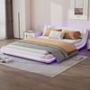 Bodenbett 140x200 cm mit LED-Umgebungslicht, modernes Flachbett aus Kunstleder und MDF, Weißes Plattformbett mit Fernbedienung Bild 4