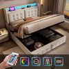 Polsterbett 140x200, Doppelbett mit Led-Kopfteil und USB C Ladefunktion, Hydraulisches Bett mit Lattenrost aus Holz und Metallrahmen, Belastbarkeit 300 kg,Beige,Baumwolle(Ohne Matratze) Bild 1