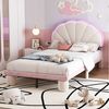 Flieks Polsterbett, LED Beleuchtung Kinderbett Einzelbett mit runden Beine 90x200cm Samt Bild 5