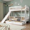 Etagenbett 90x200/90x190 mit ausziehbarem Rollbett aus Kiefer & MDF, mit Rutsche, 4-stufiger Leiter und Fallschutz, weiß Bild 3