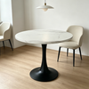 80cm moderner runder Esstisch für 2-4 kleine Empfangstisch mit weißem Marmormuster Holz Schreibtisch und schwarzem Metall Pedestal Kreis Küchentisch für Home Office Esszimmer Wohnung Bild 3