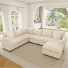 Merax XXL Ecksofa U Form, L‑förmiges sofa – Siebensitziges Cord‑Sofa mit Kissen, separatem Hocker, multifunktionalem und großzügigem Kombinationssofa, Beige Bild 2