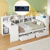 Stauraumbett mit Schreibtisch und LED-Beleuchtung (90x200cm, Lattenrost, Regal, Schubladen, USB und Steckdosen), Einzelbett, Holzbett Bild 3