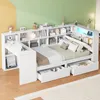 Stauraumbett mit Schreibtisch und LED-Beleuchtung (90x200cm, Lattenrost, Regal, Schubladen, USB und Steckdosen), Einzelbett, Holzbett Bild 2