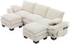 3-Sitzer Sofa aus Cord 260x132x84 cm mit USB-C & 2 Hocker, beige Bild 5