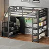 Hochbett mit Kleiderschrank, LED-Streifen, Rausfallschutz und Regal, 140x200cm, Treppe mit Schränken, und, Kinderbett, Metallbett Bild 2