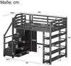Hochbett mit Kleiderschrank, LED-Streifen, Rausfallschutz und Regal, 140x200cm, Treppe mit Schränken, und, Kinderbett, Metallbett Bild 5
