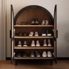 Schuhschrank 70 x 40 x 100 cm mit Rattantüren – Sideboard in Natur-Schwarz mit verstellbaren Böden Bild 5