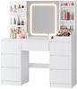 JUMMICO Schminktisch mit Spiegel und verstellbarer LED-Beleuchtung, 110 x 40 x 139 cm, Porzellanweiß Bild 1