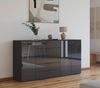 Rauch Möbel Flipp, Kombikommode, Kommode mit Stauraum für Wohnzimmer, Schlafzimmer, Flur, 4 Fachböden, Graphit/Glasfront Basalt, 3-türig, Glastüren, 5 Schubkästen, Griffe graphit, 199 x 100 x 42 cm Bild 2