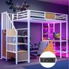 Flieks Hochbett Metallbett 90x200 cm mit Schreibtisch Stauraumtreppe LED und Aufladen Bild 3