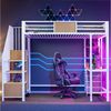 Flieks Hochbett Metallbett 90x200 cm mit Schreibtisch Stauraumtreppe LED und Aufladen Bild 2