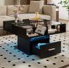 Couchtisch 78 x 78 x 45,5/59,5 cm mit Stauraum und LED – höhenverstellbarer Wohnzimmertisch aus Spanplatte Bild 3