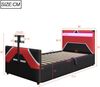 Merax Kinderbett 90*200cm E-Sport-Stil mit PU-Lederbezug in Farbblockoptik, LED-Beleuchtung mit Farbwechsel, hydraulischem Stauraum und integrierter TV-Halterung, Rot Bild 4