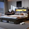 Merax Doppelbett, 140 x 200 cm Holzbett, Bettgestell aus Holz mit Stauraum im Kopfteil, LED-Beleuchtung, integrierten Steckdosen, Plattformbett, Vintage-Holz Bild 3