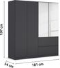 rauch Kleiderschrank, Drehtürenschrank COSTA, 4-türig, 2 Spiegeltüren, 2 Schubkästen, push-to-open, Grau metallic, 181 x 197 x 54 cm Bild 4