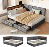 ADWOLT Schlafsofa Daybett Polsterbett Mit LED-Licht und USB-Anschluss, Set 1 Teile, 140x190 cm,Mit 2 Schubladen,Leinenstoff-Grau Bild 4