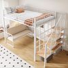 Etagenbett (140 x 200 ) mit stabilem Metallrahmen, Hochbett mit abnehmbarem Polstersofa, Stauraum und Sicherheitstreppe. Geeignet für Kinder, Jugendliche und Erwachsene Weiß Bild 2
