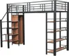 Hochbett mit Rausfallschutz, Treppe, Kleiderschrank und Regal, 90x200 cm, Metallbett Bild 5