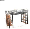 Hochbett mit Rausfallschutz, Treppe, Kleiderschrank und Regal, 90x200 cm, Metallbett Bild 4