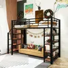 Hochbett mit Rausfallschutz, Treppe, Kleiderschrank und Regal, 90x200 cm, Metallbett Bild 3