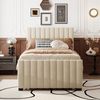 Polsterbett 90 x 190 cm mit Ausziehbett, flaches Einzelbett in hautfreundlichem Samtstoff Kinderbett Jugendbett Gästebett (beige) Bild 2