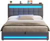 MSMASK Polsterbett Jugendbett mit LED Beleuchtung und Ladestation, Hydraulisches Bett (Ohne Matratze), mit Höhenverstellbares Kopfteil und Stauraum Bild 2