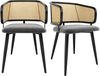 Essstuhl 47x51x79 cm, Grau, Samtbezug & Rattan-Rückenlehne, Eisenbeine mit Holzmaserung，2er-Set Bild 5