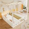 Odikalo Kinderbett 90x190 180x190 Bodenbett Flachbett mit LED, Rundum-Absturzschutz (90x190 cm*2/180x190 cm, Kinderbett mit Gitter, Hausleiste, Kiefernholz,ohne Matratze, Minimalistischer Stil, LED-Perlen) Bild 2