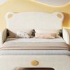 Doppelbett Bärenform, Polsterbett Kinderbett mit Ausziehbett, Samtbezug Beige, Holzlatten, Tagesbett, platzsparend Bild 5