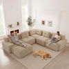 Flieks 3-Sitzer Modulares Ecksofa, Cloud Sofa Cord rahmenlos, Lounge Sofa bodennah, mit breiten Armlehnen, Beige Bild 3
