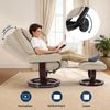 M MCombo Relaxsessel mit Liegefunktion, Lesesessel, 360° Drehbarer Fernsehsessel mit Hocker, mit Verstellbares Kopfkissen, Lendenkissen & Seitentasche, 9046 (Beige) Bild 4