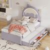 ViolettKinderbett 90x200 cm in Einhornform mit ausziehbarem Rollbett und Schubladen,Cartoon Bett violett,süßes Einhornbett mit stabilem Rahmen Bild 2
