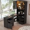 Flieks Eckschreibtisch mit LED-Vitrine & Regal 120×80×180 cm, Computertisch mit 3 Schubladen, 2 Türen, Haustierfach, Rechte Ecke, Schwarz Bild 3