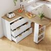 Merax Bartisch Stehtisch mit 6 Schubladen, Küchenbuffet Sideboard mit Kippsicherung, Multifunktionaler Tisch 360° drehbar als Esstisch, Hausbar oder Homeoffice-Schreibtisch, Weiß Bild 3