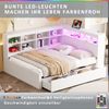 Merax Doppelbett Daybett Massivholzsofa 140*200cm, mit Schubladen, mit USB-Steckdose und LED-Lichtleiste, multifunktionales Doppel-Holzbett, Weiß Bild 2