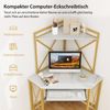 Schreibtisch mit Ladestation Eck Computertisch mit Tastaturablage & 2 Ablagen 113 x 75 x 145 cm Weiß + Gold Bild 4