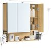 VASAGLE Badezimmerschrank mit LED-Beleuchtung, 14,5 x 70 x 70 cm, Stecker, Hängekorb, Haartrockner-Halter, Spiegelschrank, Badschrank, Wandschrank, für Badezimmer, natureichenfarben Bild 2