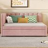 Schlafsofa L-Form 140×200 cm mit Ausziehbett – Rosa Samt, blütenblattförmige Rückenlehne Bild 3