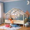 Bellabino 'Bela' Hausbett 90x200 cm, natur, Kiefer Massivholz, Montessori Kinderbett mit Rausfallschutz und Lattenrost