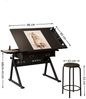 REDOM Schreibtisch Höhenverstellbarer Zeichentisch (Set, 1-St, mit Hocker, Schwarz, 98 x 60 x 91 cm), 2 Schubladen, ideal für Büro & Schule Bild 2