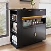 Merax Ausziehbarer Bartisch (115-183 × 40 × 99 cm), ausziehbare Kücheninsel, Bartisch mit Stauraum, LED‑Beleuchtung, 360° Drehfunktion, mobile Kaffeebar, geeignet für Küche und Esszimmer, Schwarz Bild 2