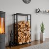 Kaminholzregal innen Metall SATLO - mit Rollen Brennholzregal innen Kaminholzständer Kaminholzhalter Feuerholzregal Innen Schwarz, 25x60x150cm Bild 4