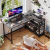 HOMALL Gamingtisch L-förmiger Computertisch mit Steckdosen, USB-Anschlüssen und Stauraum (120/140 × 50 × 75/80 cm großer Gaming-Tisch mit zwei Ablageflächen, einer abnehmbaren Trennwand zum Selberbauen und Kopfhörer-/Becherhaltern) Bild 2