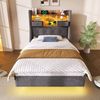 Polsterbett 90x200 cm mit Matratze, LED-Licht, USB & Type-C, Stauraum-Kopfteil, Leinen Grau Bild 3